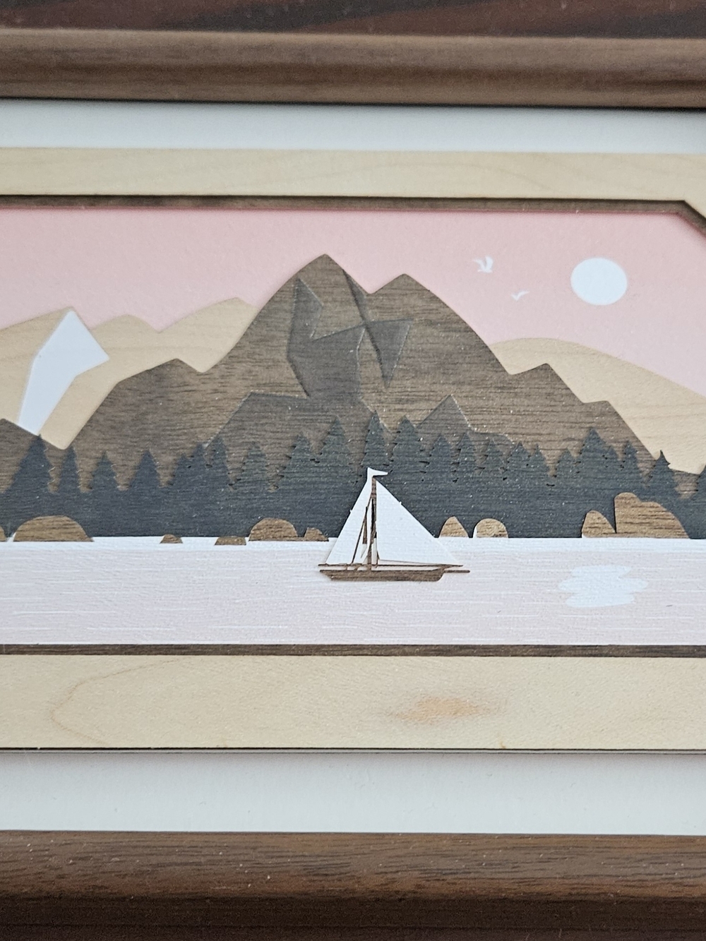 Wooden Sailboat Wall Art - Pink & Natural Tones